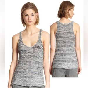 Vince Scoop Neck Viscose/Silk/Linen Knit Tank Top in Blue/White/Gray XS